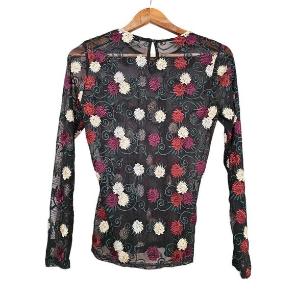 Ro & De Embroidered Sheer Top Black Size S - Picture 3 of 6